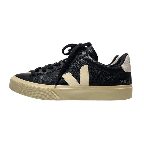 Veja Women's Size 7 Campo Chrome Leather Sneaker Black White Lace-up Shoes - Picture 6 of 9